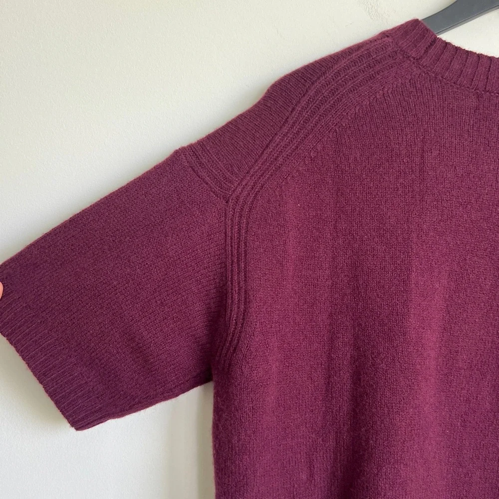 J.Crew Womens Oversized XS Lambswool‎ Short Sleeve Crewneck Sweater Burgundy